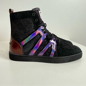 New Christian Louboutin High Top Sneakers Mens 44 Black Vida Strapped Sparkly